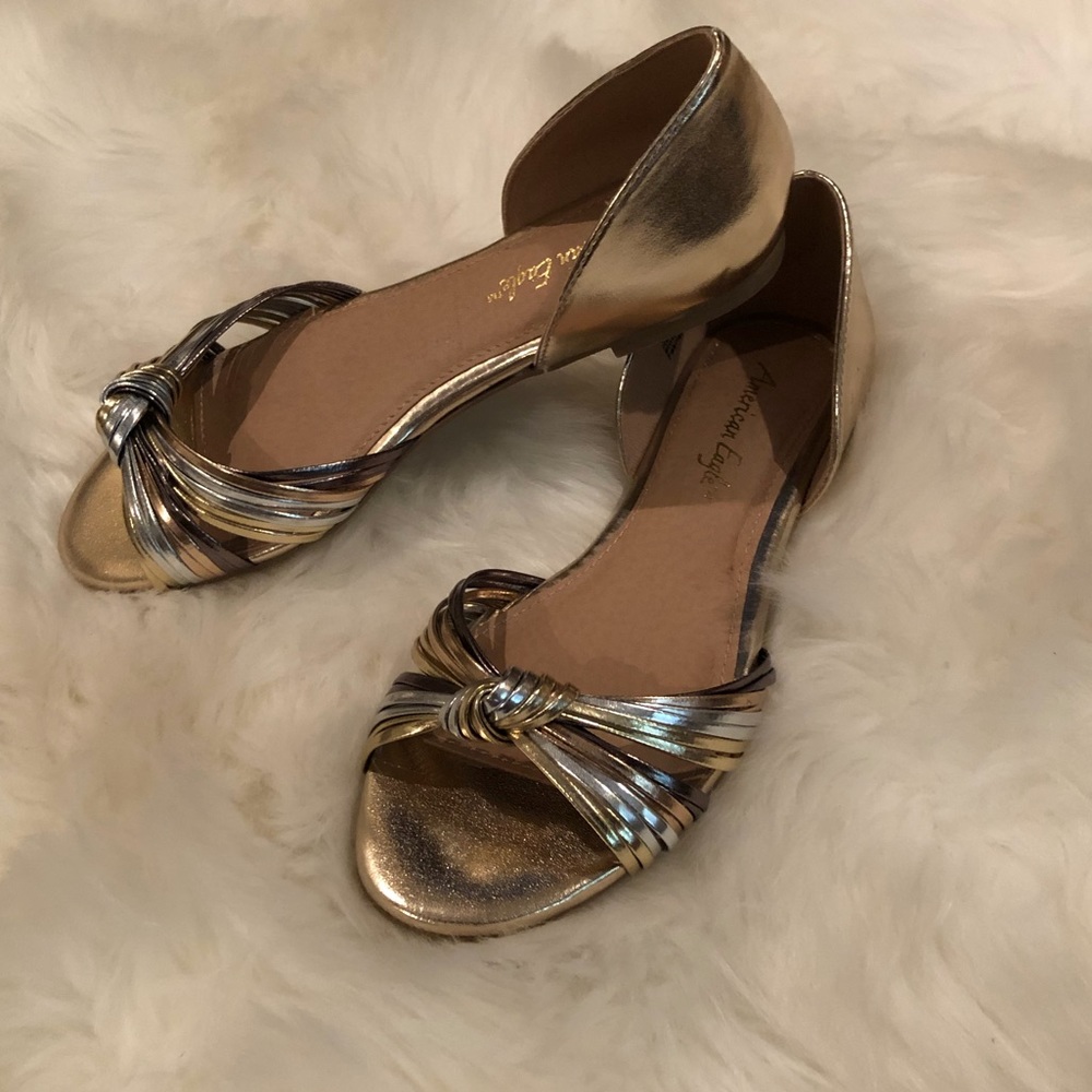 NWOB American Eagle Metallic Gold Bowknot Flats
